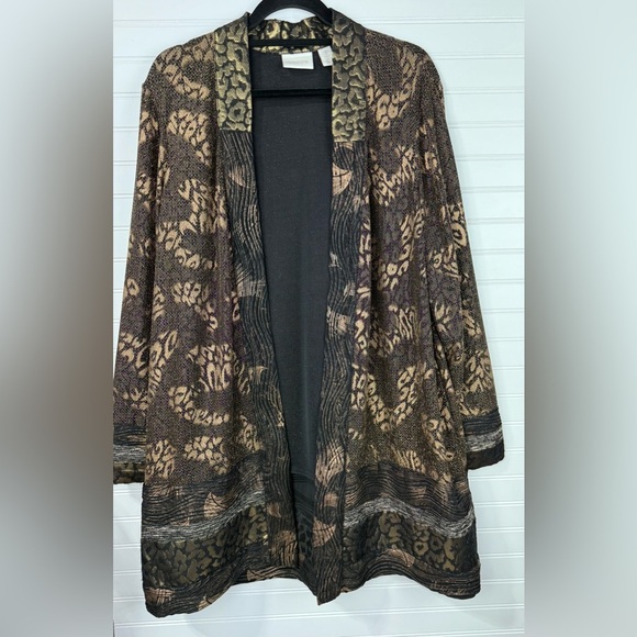 Chico’s women’s animal print shine patchwork duster open evening jacket. Size 3X - Picture 1 of 9